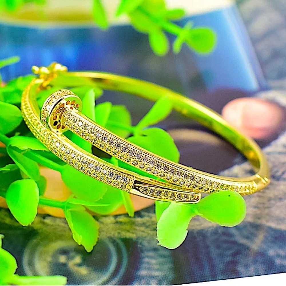 Gold Nail Zircon  Tack Bangle Bracelet - Picture 5 of 8